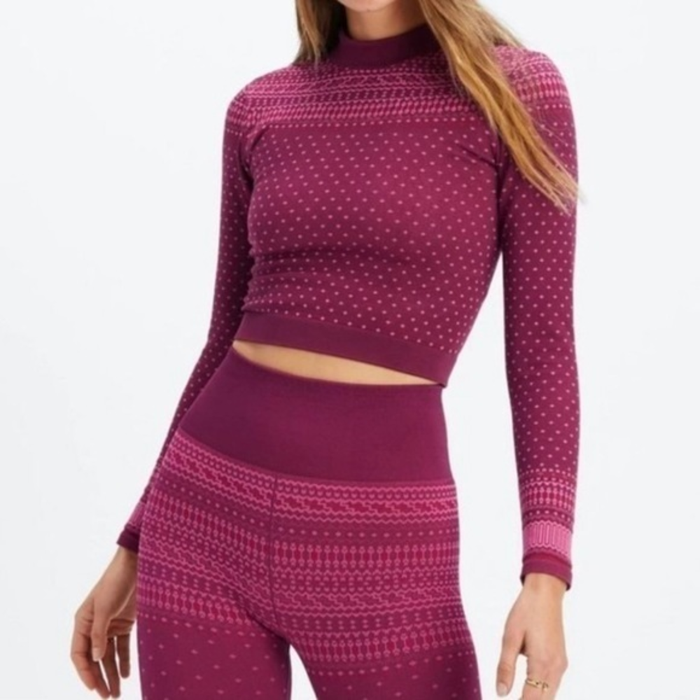 Fabletics Holly Seamless Long Sleeve Crop Top Merlot Size XL‎ NWT
